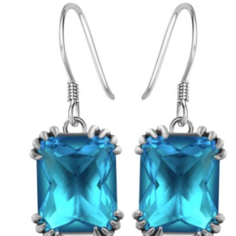 Sterling silver & blue topaz emerald cut earrings
